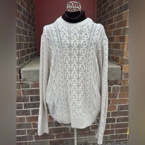 Retro Beautiful Ivory Cable Knit Unisex Sweater - Cozy Classic - Large